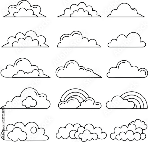 Simple Line Art Cloud Icons Weather, Nature, Sky, Design Elements