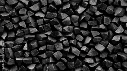 High-quality texture background of pitch-black coal or carbon pieces with rough, uneven surfaces, showcasing the raw, natural details of fossil fuel materials for industrial, energy, or environmental  photo