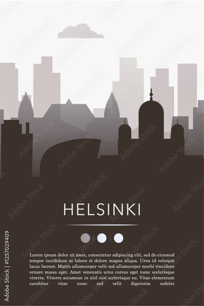 Fototapeta premium Helsinki city template for website, presentation, front page, invitation, publication sheet with skyline, landmarks. Vector Finland image layout, simple and grayscale