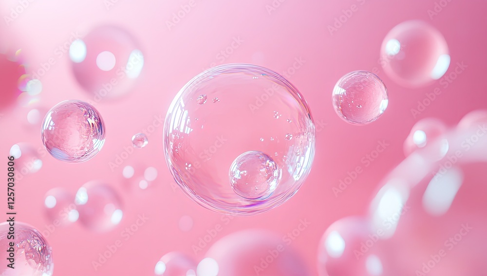 Delicate, Translucent Bubbles Dancing in a Soft, Pastel Pink Field Delicate, Translucent Bubbles Dancing in a Soft, Pastel Pink Field