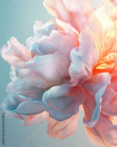 Elegant Soft Pastel Peony with Fluid Dynamics and Light Effects