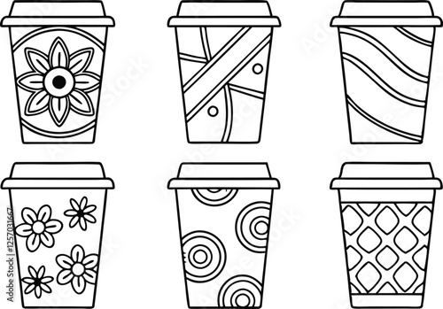 Six Decorative Disposable Coffee Cups Design Templates