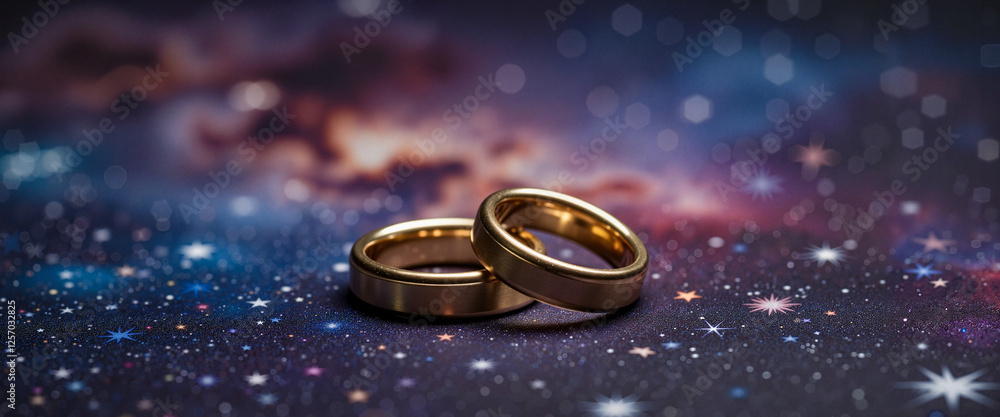 Intertwined wedding rings in cosmic galaxy, symbol of love Intertwined wedding rings in cosmic galaxy, symbol of love