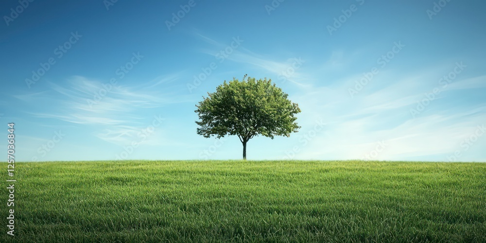 A lone tree standing tall in a vast, serene grassland. A lone tree standing tall in a vast, serene grassland.