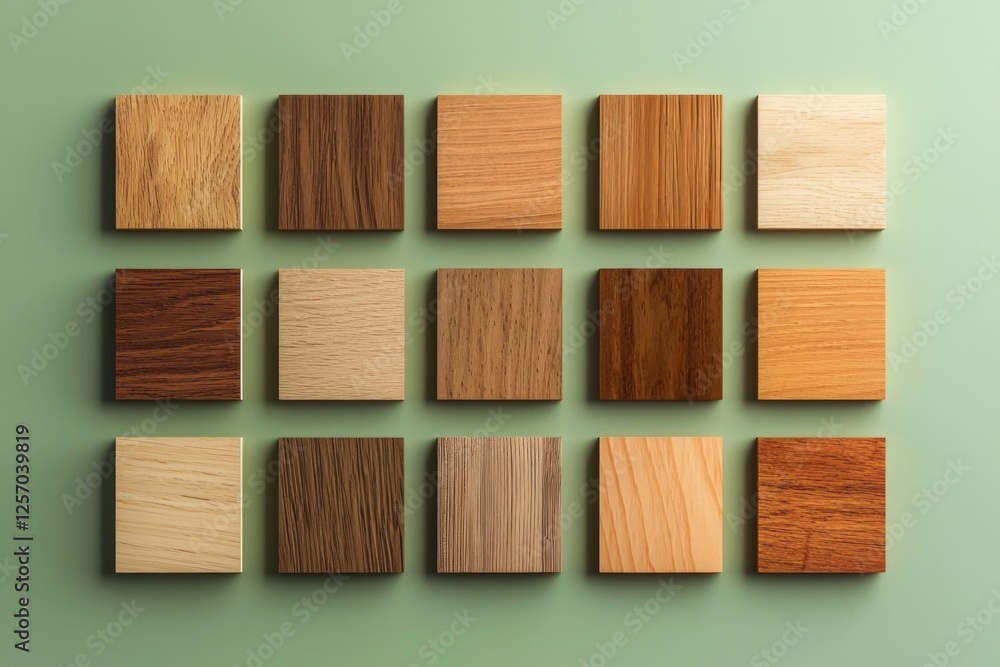 Set of square wooden samples on a green background, flat design Set of square wooden samples on a green background, flat design
