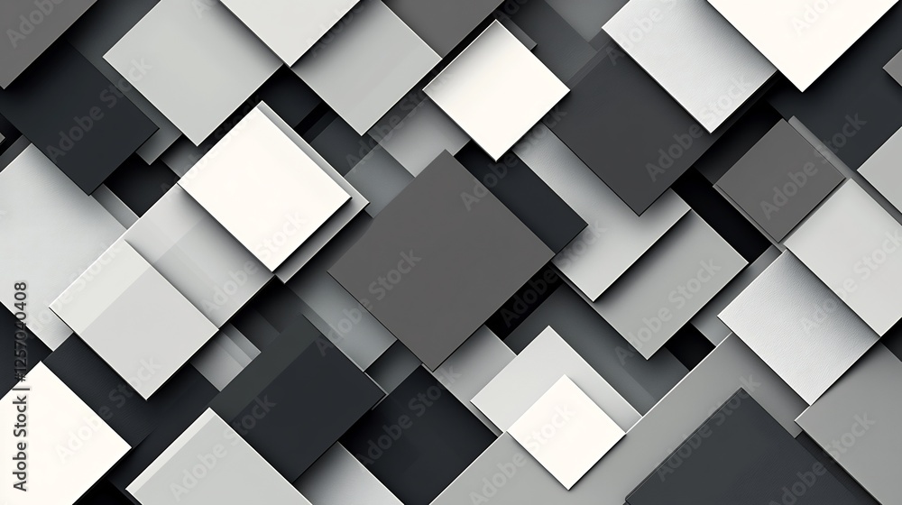 Obraz premium Abstract grayscale squares subtly overlap creating depth. AI Generated