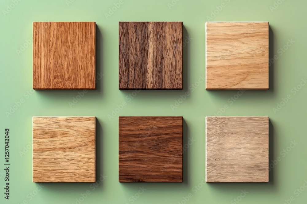 Set of square wooden samples on a green background, flat design Set of square wooden samples on a green background, flat design