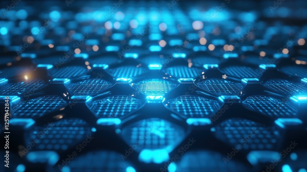 Obraz premium Abstract blue glowing hexagonal grid pattern.