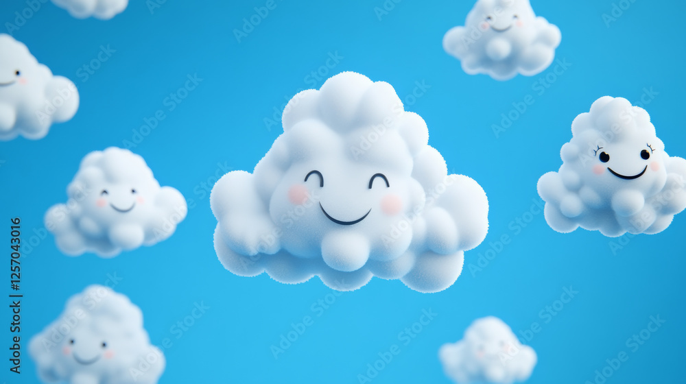 Cheerful animated clouds sky digital art bright blue background whimsical view joyful concept Cheerful animated clouds sky digital art bright blue background whimsical view joyful concept