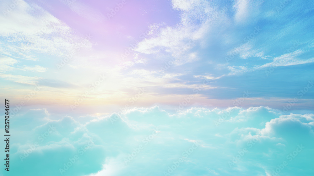 Serene sunrise over soft clouds nature scene aerial view tranquil atmosphere dreamy concept