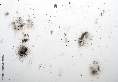 Round brown burnt spots of varying sizes and shapes, creating a striking contrast against a white background.