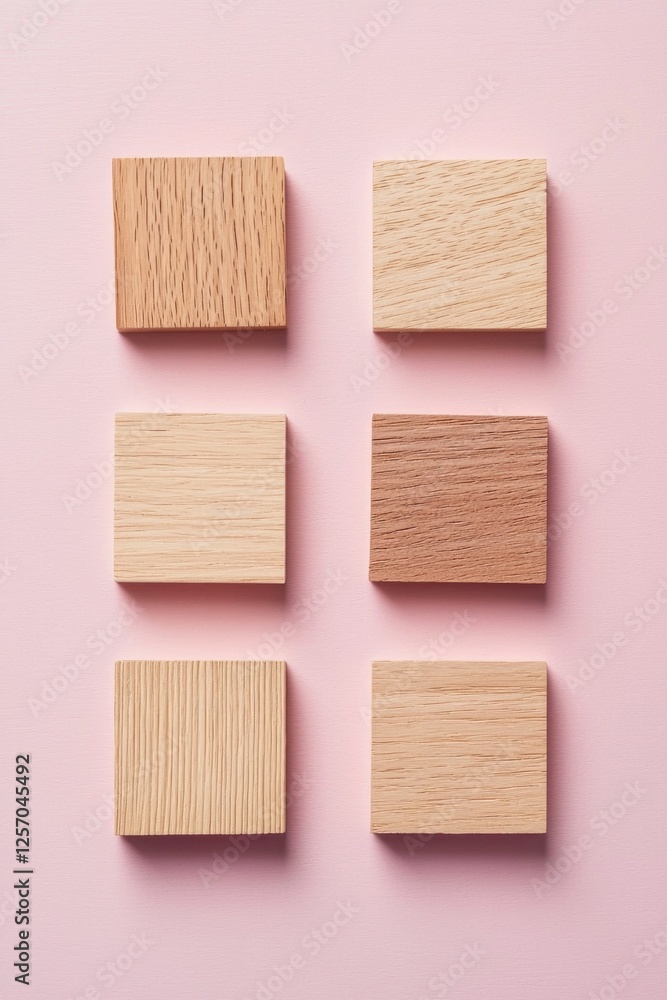 Set of square wooden samples on a pink background, flat design Set of square wooden samples on a pink background, flat design