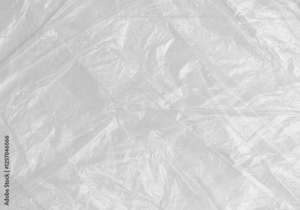 Obraz premium White Plastic wrinkle Bag Film Glossy Cumpled Overlay Package Background Rough Wrap Material Pack Reflection Texture Floor Packaging Retail Grain Pollution Trash, surface wrinkled Foil Polyethylene.
