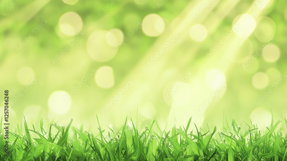 Fototapeta premium Sunlight filtering through lush green grass natural setting nature photography tranquil environment close-up view serenity concept