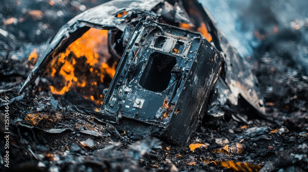Black box lies among debris from a plane crash, showing the tragic aftermath Black box lies among debris from a plane crash, showing the tragic aftermath
