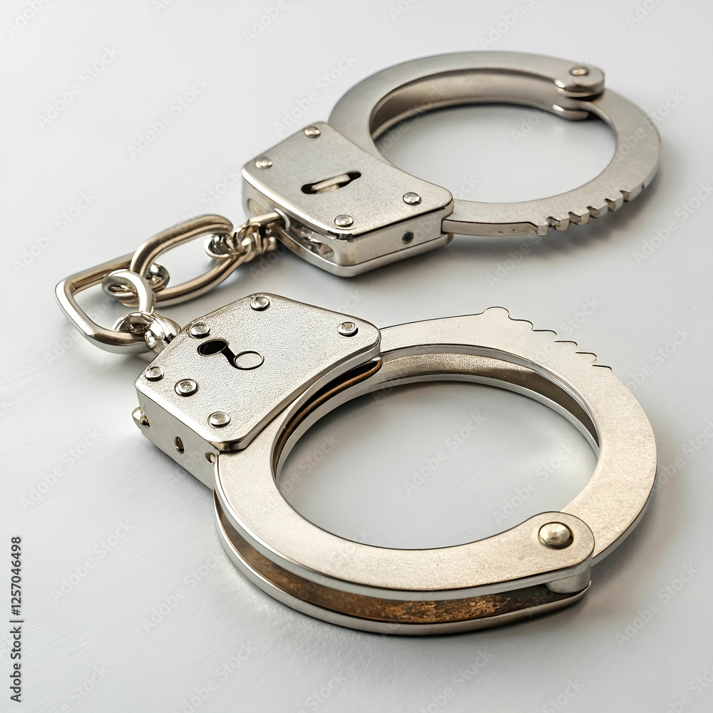 High-angle shot of metal handcuffs, isolated. High-angle shot of metal handcuffs, isolated.