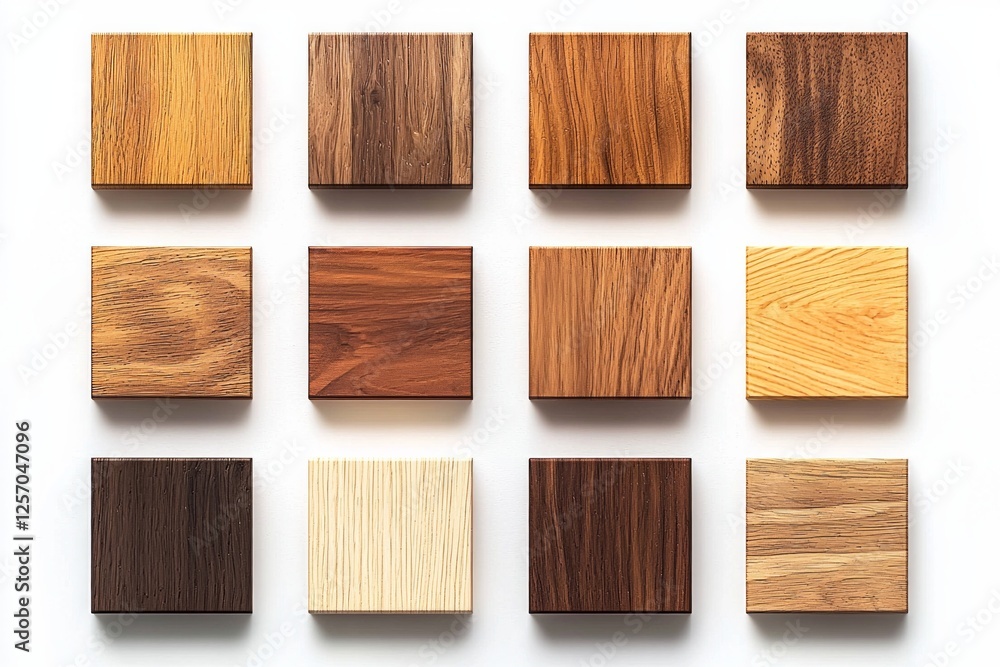 Set of square wooden samples on a white background, flat design Set of square wooden samples on a white background, flat design