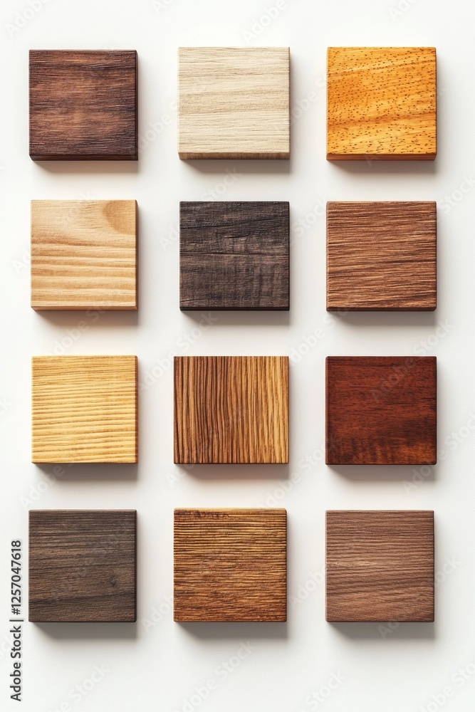 Set of square wooden samples on a white background, flat design Set of square wooden samples on a white background, flat design