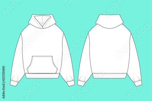 Men's hoodie Technical Fashion flat sketch template.