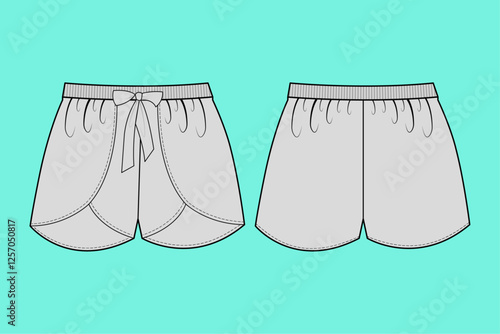  Ladies sleepwear shorts Technical Fashion flat sketch template.