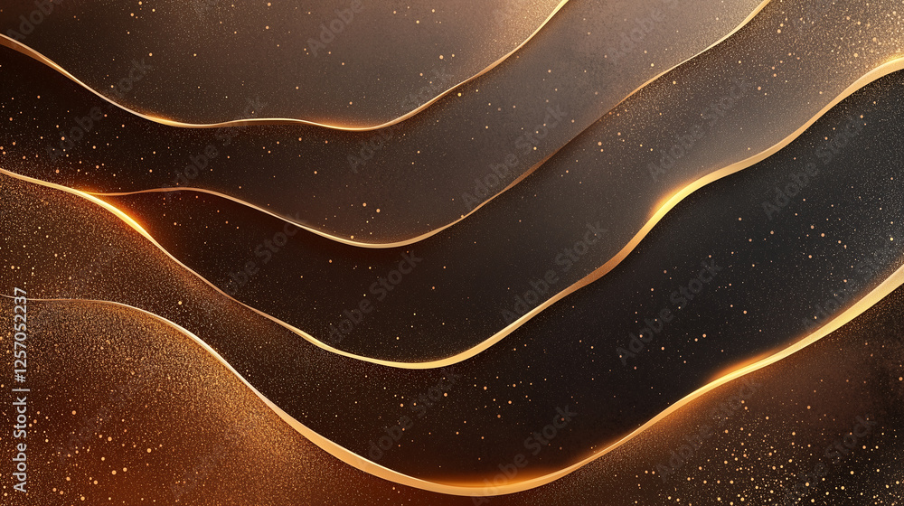 Obraz premium abstract background with golden lines, glowing waves on a brown background for presentation design