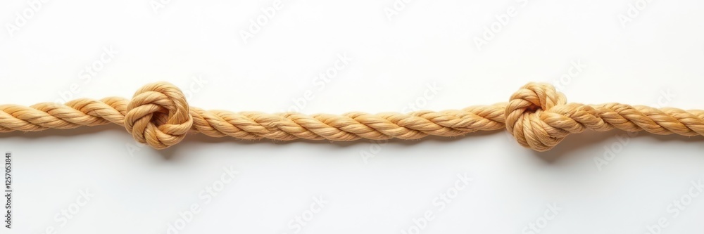 Severed rope, unraveling ends; pure white backdrop, frayed, isolated Severed rope, unraveling ends; pure white backdrop, frayed, isolated