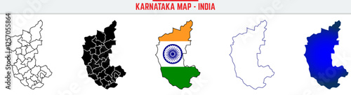 Karnataka, State, KA Outline Icon – India Map Silhouette Vector. India map editable stroke outline icon