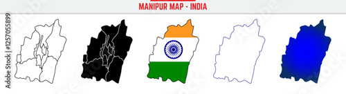 Manipur, State, MN, Outline Icon – India Map Silhouette Vector. India map editable stroke outline icon