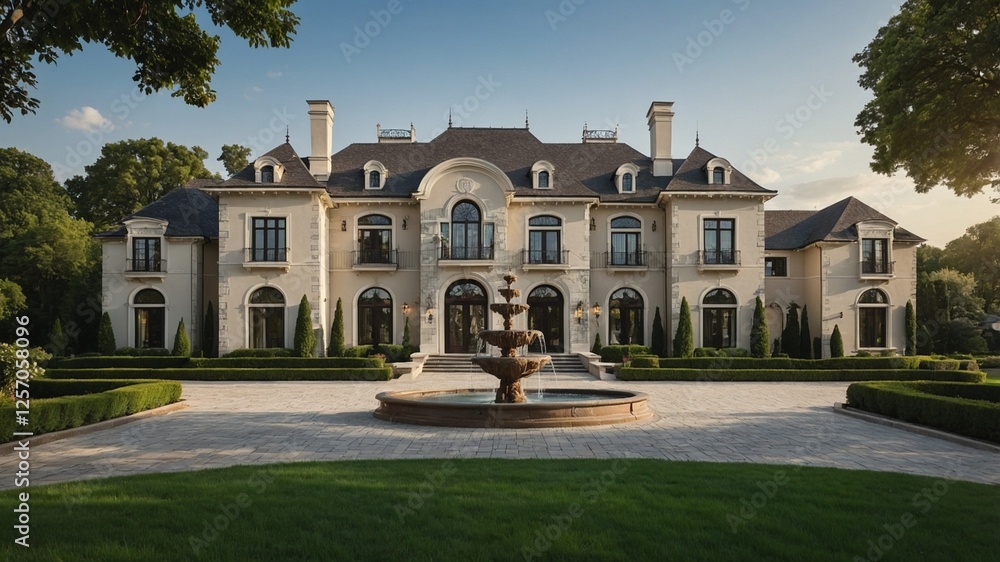 Fototapeta premium A grand European-style real estate with intricate stonework