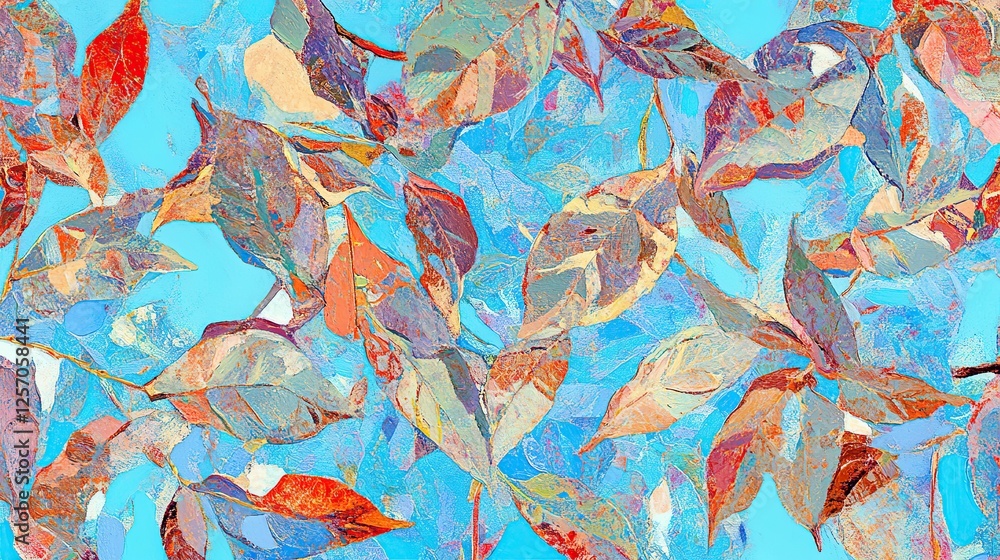 Abstract autumn leaves, vibrant blue backdrop, design texture Abstract autumn leaves, vibrant blue backdrop, design texture