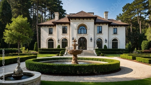 A grand European-style real estate with intricate stonework