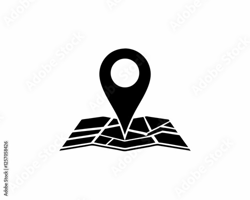 Creative Map Pin Location Icon or Logo Black Silhouette Vector Design