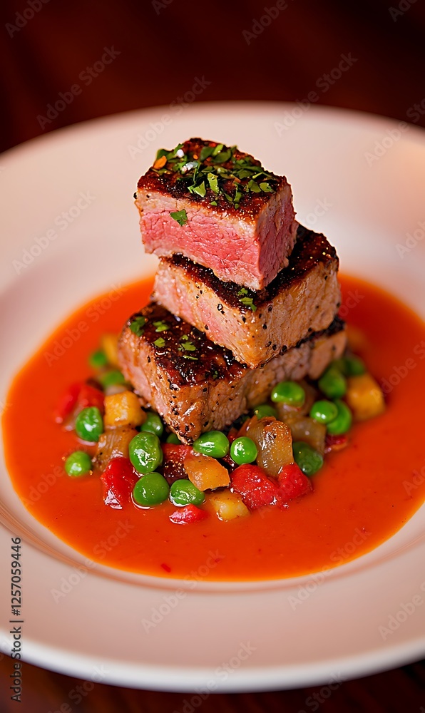 Seared tuna, vegetable sauce, restaurant Seared tuna, vegetable sauce, restaurant