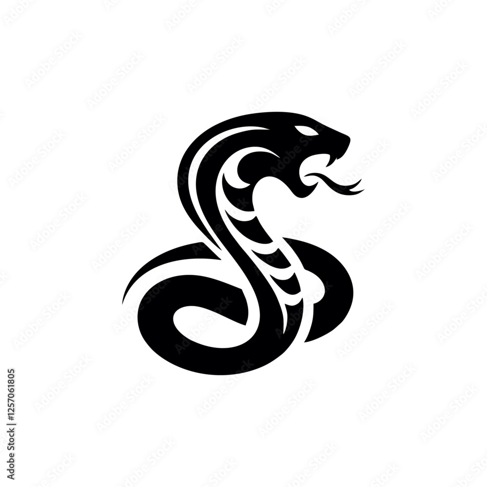 Snake cobra viper silhouette. engrave black icon on white background Snake cobra viper silhouette. engrave black icon on white background