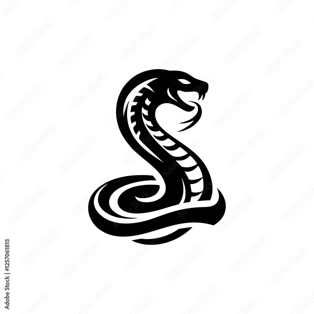 Fototapeta premium Snake cobra viper silhouette. engrave black icon on white background