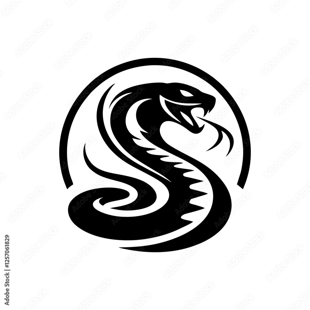 Naklejka premium Snake cobra viper silhouette. engrave black icon on white background