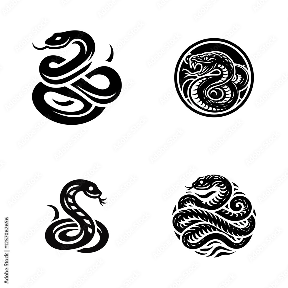 Snake cobra viper silhouette. engrave black icon on white background Snake cobra viper silhouette. engrave black icon on white background