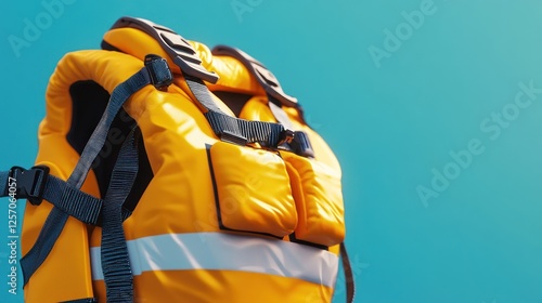 Orange Life Vest Against Teal Background photo