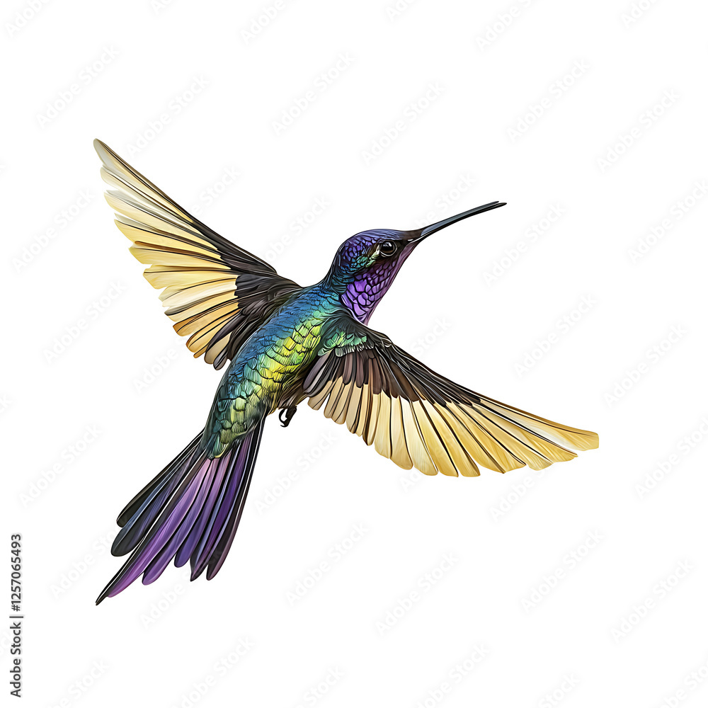 Naklejka premium Realistic flying hummingbird with spread wings isolated on white background PNG.AI GENERATED