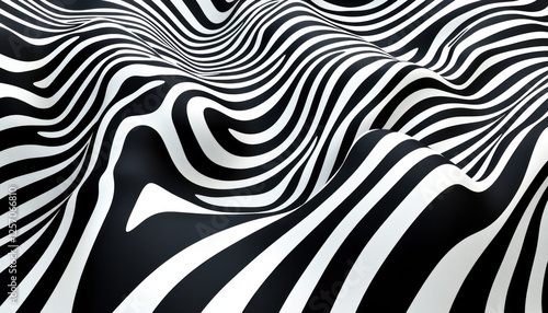 Abstract Black and White Op Art Waves Optical Illusion with Dynamic Movement and High Contrast photo