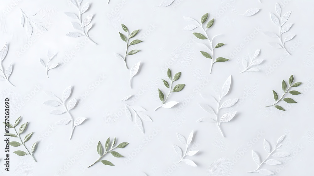 Fototapeta premium A Soft and Elegant Leaf Pattern on a Textured White Background for Subtle Decor