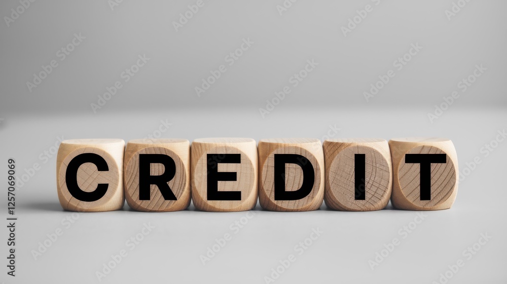 Credit wooden letter blocks on a neutral gray background. Credit wooden letter blocks on a neutral gray background.