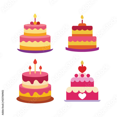 A set of colorful birthday cake vector illustration