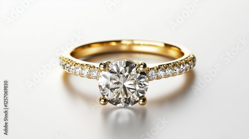 Gold ring with diamonds, close-up, jewelry photo