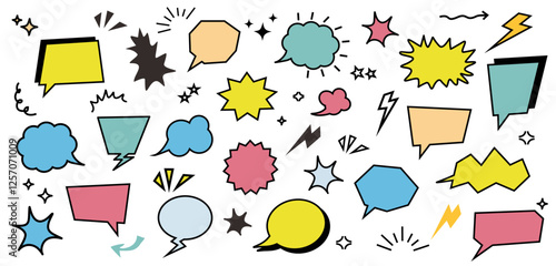 Speech bubble template set. comic, cartoon, ballon, frame, chart vector illustration. colorful design 	

