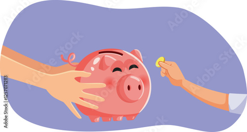 Mom Teaching Child about Finances and Saving Money Vector Illustration. Child learning about savings and responsibilities at a young age 