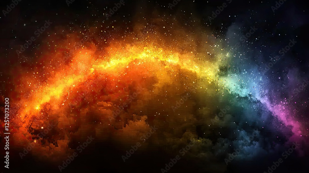 Naklejka premium Celestial Rainbow Arcing Through Cosmic Dust and Nebulae