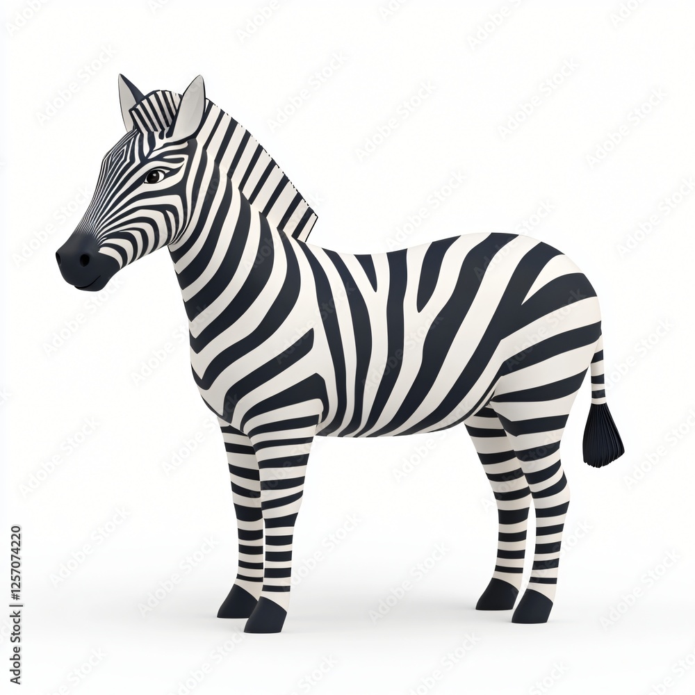 Obraz premium Adorable Cartoon Zebra 3D Render White Background African Animal Wildlife Illustration Digital Art