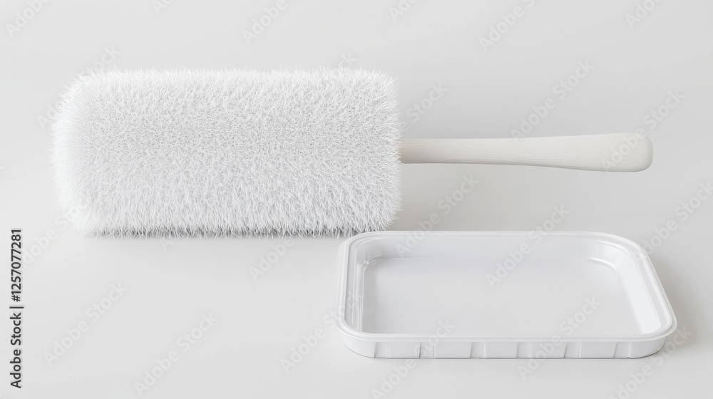 Obraz premium White cleaning brush and tray on white background