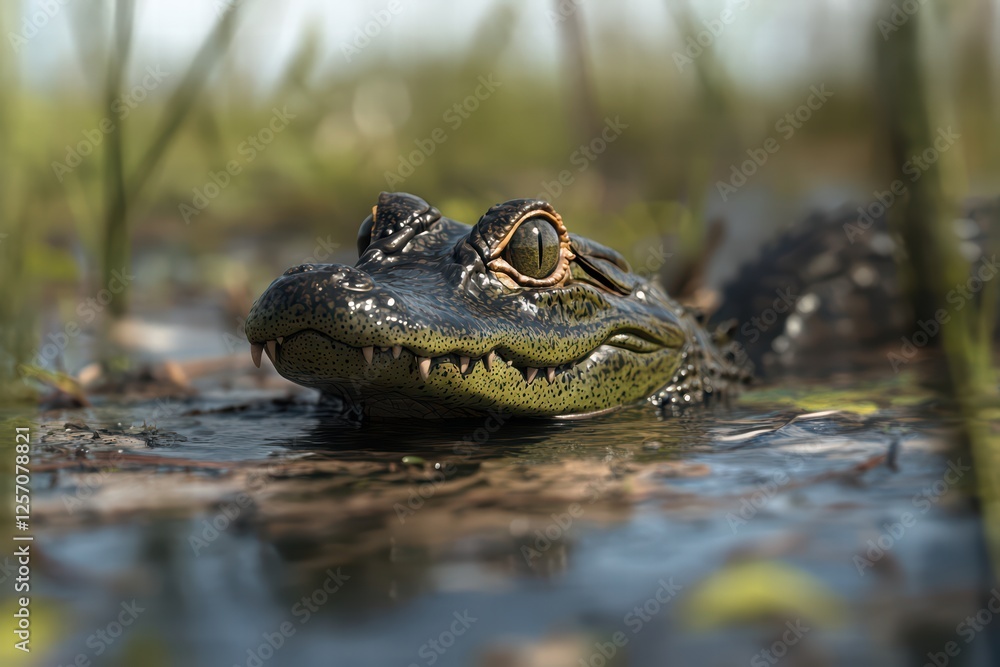 Obraz premium Close-Up Image of Alligator in Water Amidst Green Grass